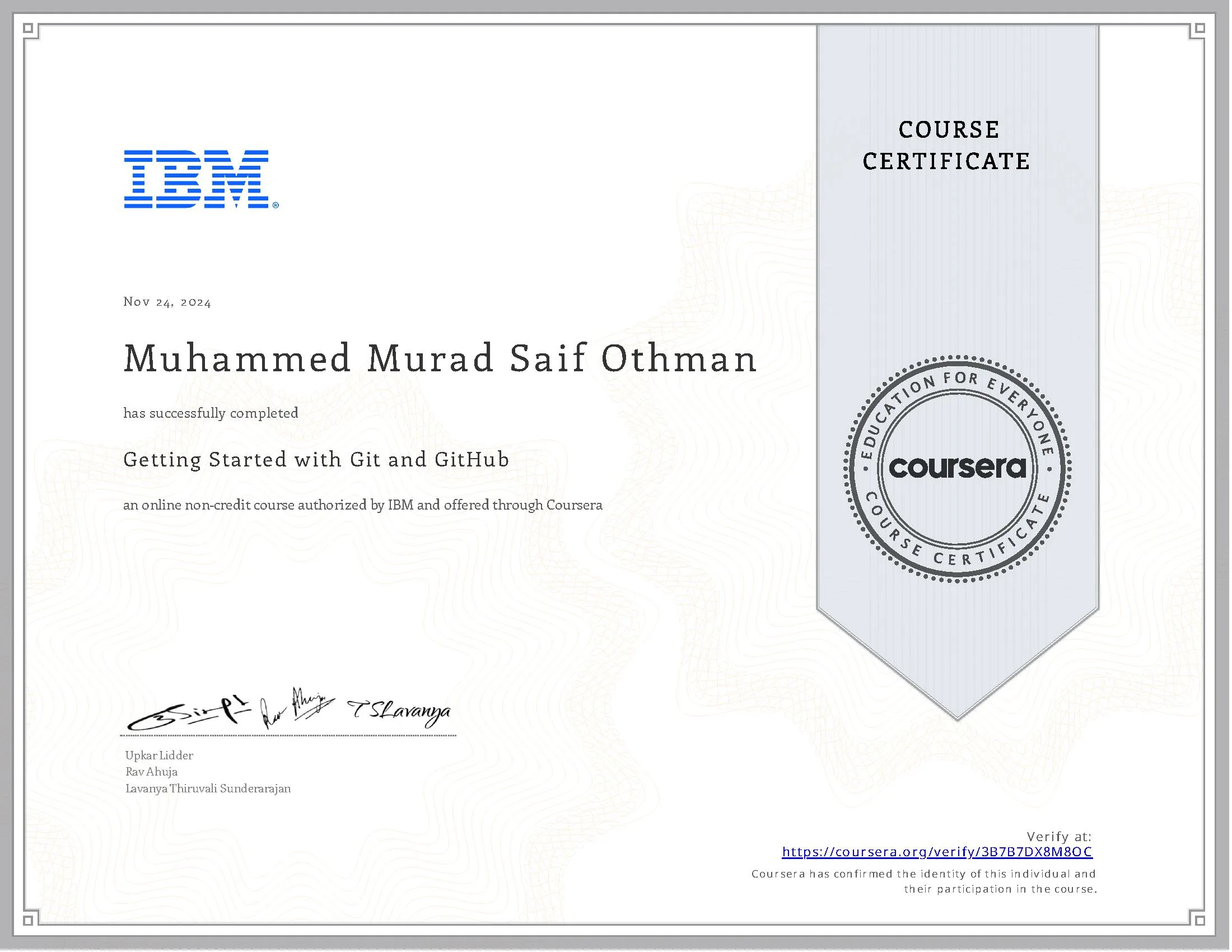 صورة شهادة Getting Started with Git and GitHub